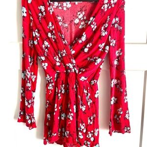Charlotte Russe Red Floral long sleeve romper size medium